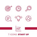 Simple Set of Start Up or Business Related Vector Line Icons. Contains such Icons as Bulb, Target, Chart and more.