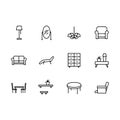 Simple set symbols furniture and interior room line icon. Contains such icon lamp, makeup mirror, chandelier, armchair