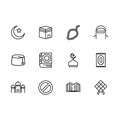 Simple set symbols islam religion. Contains such icon muslim mosque, rosary, carpet and book for prayer and ramadan