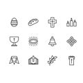 Simple set symbols religion and church line icon. Contains such icon Easter egg, bread, cross, candles bell, prayer book