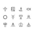 Basic RGBSimple set symbols religion and church line icon. Contains such icon religious cross, holy bible book, candle Royalty Free Stock Photo