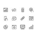 Simple set symbols seo, network marketing and promotion outline icon. Contains such icon target, watch list, audience Royalty Free Stock Photo