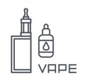 Simple set of vape related vector line icons, electronic cigarette and liquid Royalty Free Stock Photo