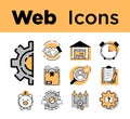 Web UI-UX vector icon set for business management, orange color