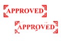 Simple Set 2 Vector red Rectangle rubber stamp effect Approved, Isolated on White Royalty Free Stock Photo