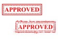 Simple Set 2 Vector red Rectangle rubber stamp effect Approved, Isolated on White Royalty Free Stock Photo