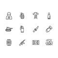 Simple set war, army, military and anti terrorism illustration line icon. Contains such icons military soldier, grenade