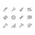 Simple set work tools, joinery tools, craft workshop and home repair work vector line icon. Contains such icons