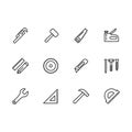 Simple set work tools, joinery tools, craft workshop and home repair work illustration line icon. Contains such icons Royalty Free Stock Photo