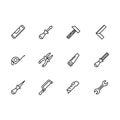 Simple set work tools, repair tools for locksmith and craft workshop for foreman illustration line icon. Contains such Royalty Free Stock Photo