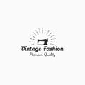 Simple sewing machine and sun flare vector illustration design. Vintage tailor, dressmaker, and fashion logo concept