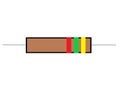 A simple shape drawing of a resistor with color coded resistance value rating white backdrop