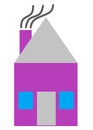 A simple shape of a indigo purple house with chimney and light grey roof white backdrop Royalty Free Stock Photo