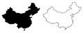 Simple only sharp corners map of China vector drawing. Filled