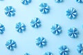 Shiny blue gift bows arranged in a pattern, perfect for holiday or celebration themed designs Royalty Free Stock Photo