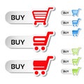 Simple shopping cart, menu items, white buttons with trolley