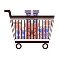 Simple shopping trolley with colorful gift boxes