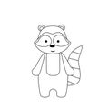 Simple silhouette of a cartoon raccoon. Primitive outlines, a funny toy, a fantasy. Cute coloring book for little kids