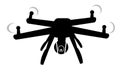 Simple silhouette drone with small camera, isolated on white