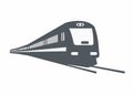 Streamline diesel multiple unit commuter train turning. Silhouette illustration in perspective view.