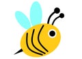 A simple simplified illustration of a cute bee with golden yellow body white backdrop