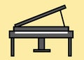 A simple simplified outline shape of a dark grey grand piano light yellow beige backdrop