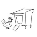 Simple single line drawing of a hen chicken and chicken coop. Animal concept for friendly pet icon. Modern continuous one line