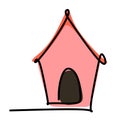 Simple single line drawing of a kennel or a doghouse. Animal flat color design concept for friendly pet icon. Modern continuous