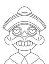 Simple skeleton with mustaches, hat, and shirt coloring page for kids and adults vector illustration Royalty Free Stock Photo