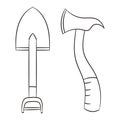 Simple sketch of fire shovel and ax vector illustration