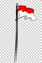 Vector simple sketch indonesia flag at pole, at transparent effect background