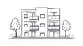 Sketch of a Modern Apartment Building with Balconies and Trees Royalty Free Stock Photo