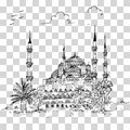 Simple sketch no background blue mosque historical building istanbul turkey no color