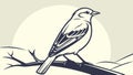 Simple Sketch of a Small Bird on a Tree Branch Art, vector design Generative AI Royalty Free Stock Photo