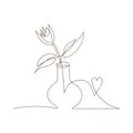 Simple sketch of tulip in vase, black line, doodle style. One flower in vase with heart line art icon, tulip silhouette Royalty Free Stock Photo