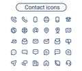 Simple small contact line icons set. Rounded mini communication vector icons. Pixel perfect.