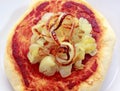 Simple small pizza (pizzette) with onion Royalty Free Stock Photo
