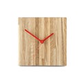 Simple small wooden wall watch - Square clock isolated on white backgr