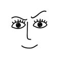 Simple smile face with a raised eyebrow. Open eyes. Vector illustration.