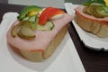 Simple snack bread with ham and vegetables Royalty Free Stock Photo