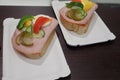 Simple snack bread with ham and vegetables Royalty Free Stock Photo