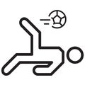 Simple Soccer Player Overhead Kick Related Vector Line Icon. Out