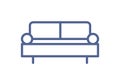 Simple sofa icon in line art style. Outline pictogram of comfortable couch in lounge area or living room. Lineart settee Royalty Free Stock Photo