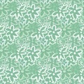 Simple soft seamless daisy pattern in pastel tones. Light green background and white contoured chamomile elements