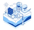 simple solar cell smrt farming water pump system diagram isometric Royalty Free Stock Photo