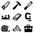 Simple solid glyph icon set of carpentry and woodworking tools Royalty Free Stock Photo