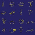 Simple space yellow outline icons set eps10
