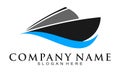 Simple speed boat on the sea vector logo