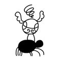 Simple spider with a snitch ball in cartoon doodle style