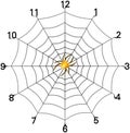 Simple spider web clock face with golden spider
